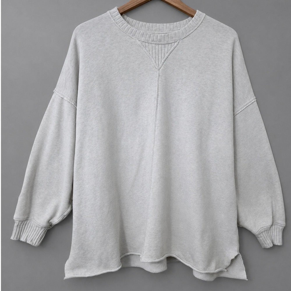 Aerie Oversized Distressed Sweatshirt Sz M Neutral Oatmeal Slouchy Sweater